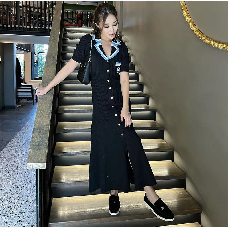Levoire | Élégante Robe Maxi Tricotée Slim Noir