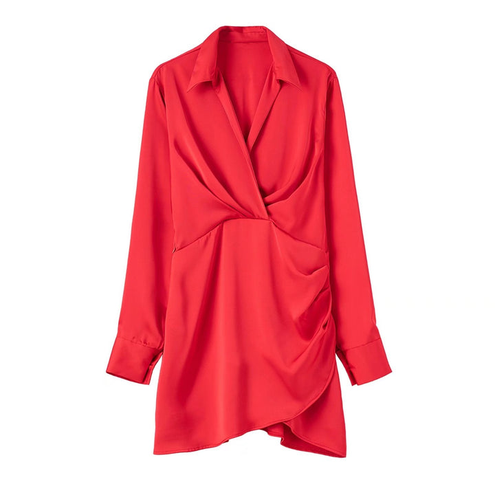 Levoire | Robe Satinée Rose Manches Longues Rouge