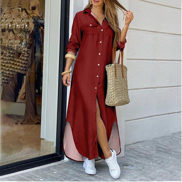 Levoire | Robe Chemise Col Rabattu Rouge bordeaux