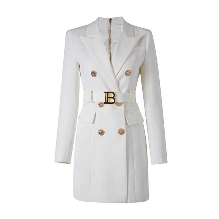 Levoire | Robe Blazer Élégante Avec Ceinture Et Boutons Déclaration Blanc
