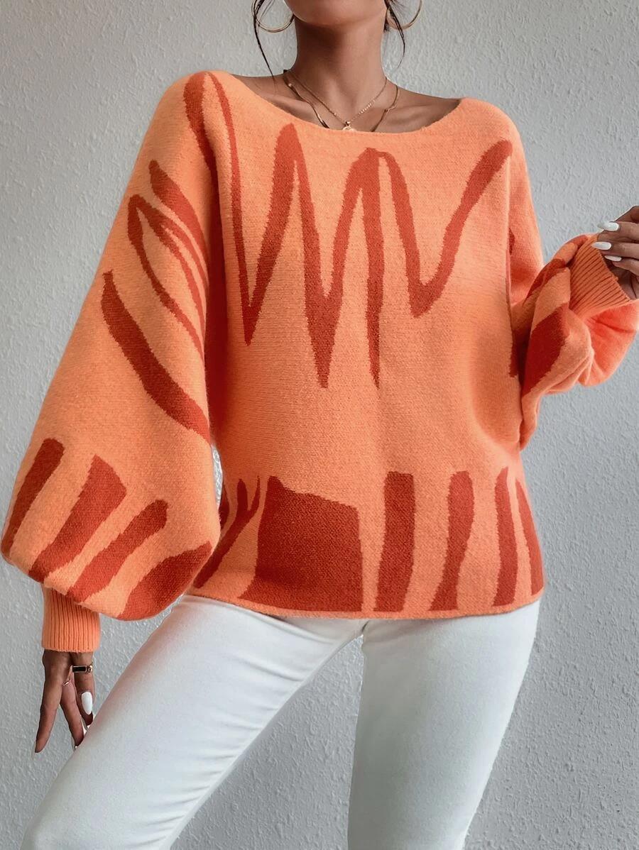 Levoire | Pull Surdimensionné Orange Avec Manches Bouffantes