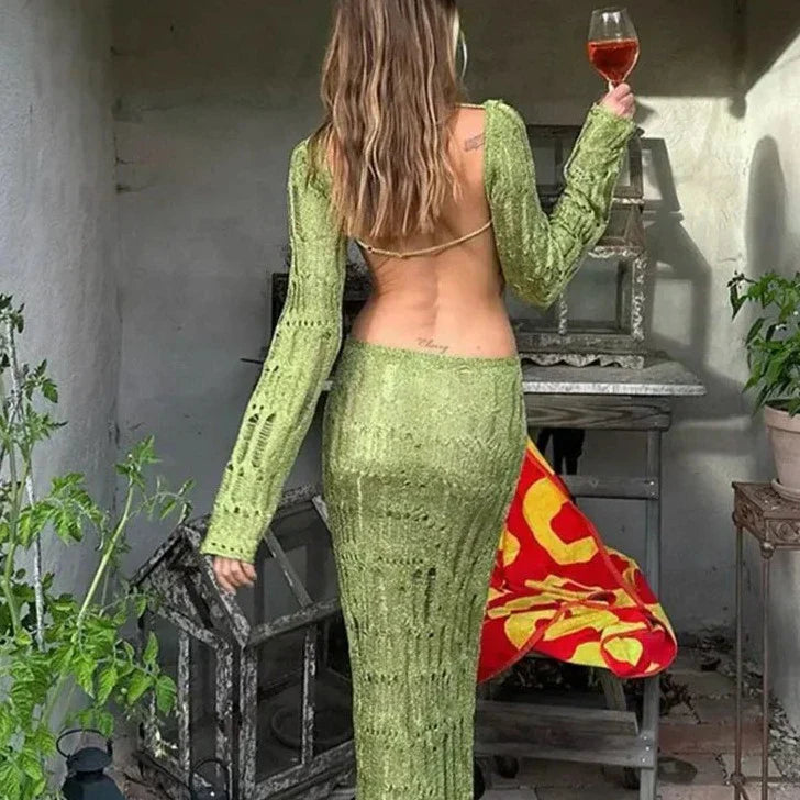 Levoire | Robe Maxi En Tricot Slim Cut Out Dos Nu