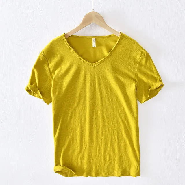 Levoire | T-Shirt Col V Intemporel Hommes Jaune