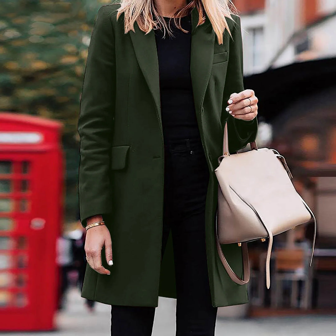 Levoire | Veste À Col Rond Manteau Long Simple Boutonnage Femmes Automne AG