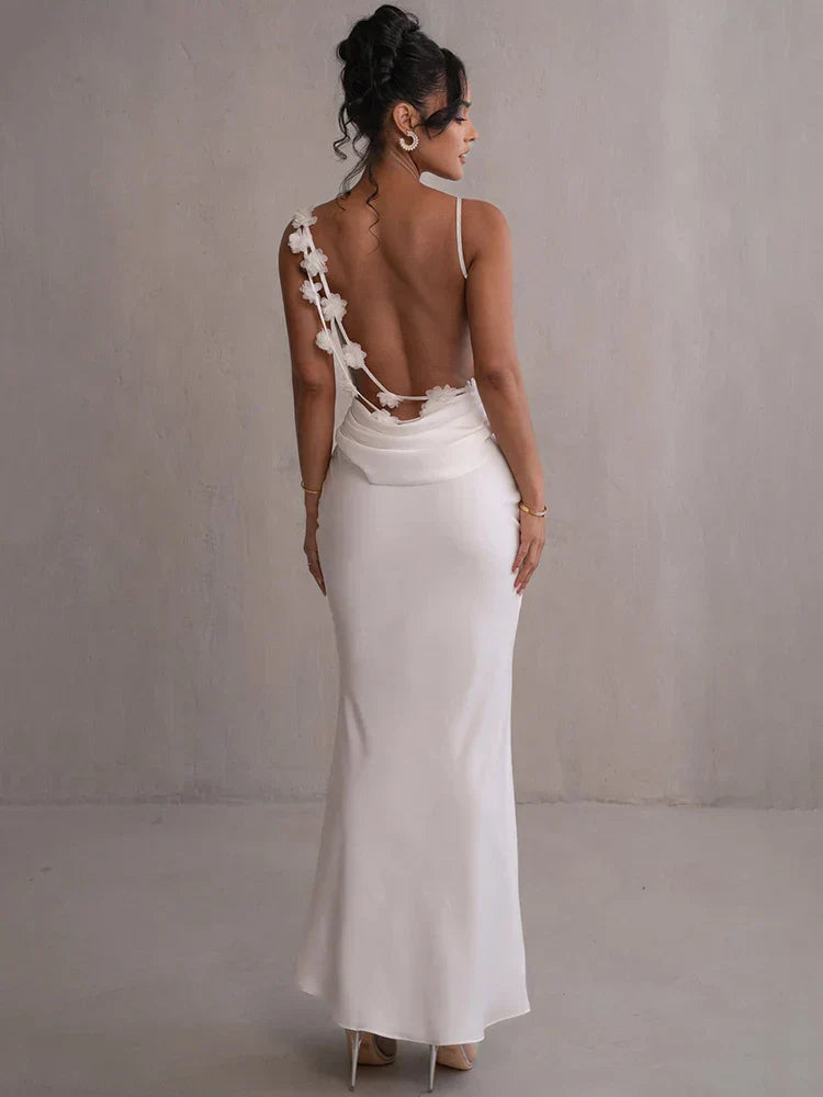 Levoire | Robe Fleurie Longue Sans Dos Blanc