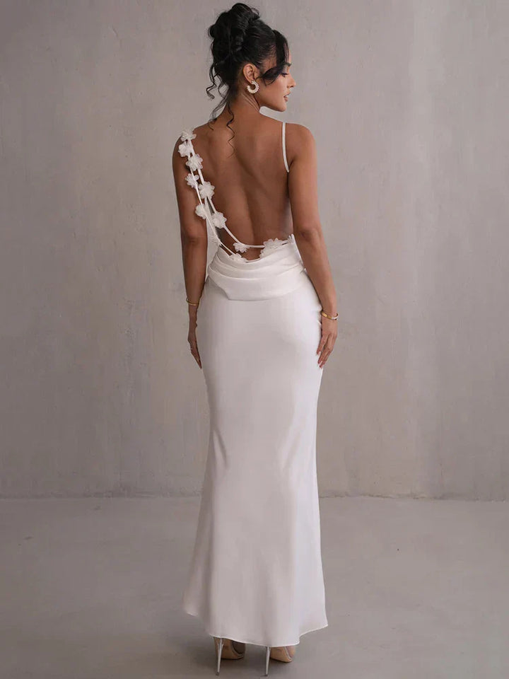Levoire | Robe Fleurie Longue Sans Dos Blanc