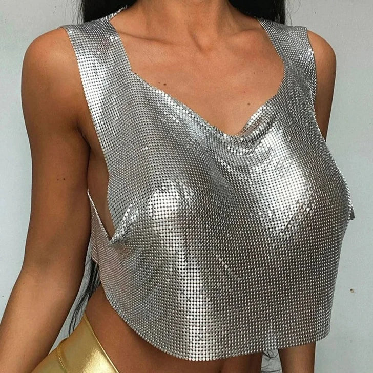 Levoire | Crop Top Métallique Paillettes Y2K