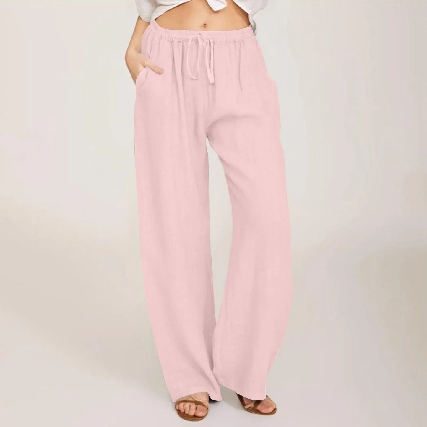 Levoire | Pantalon En Coton Et Lin Respirant Pour Femmes Rosa