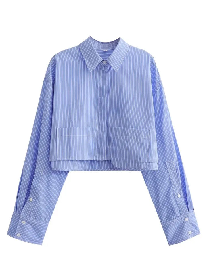 Levoire | Chemisier Court Grande Taille Rayures Bleu