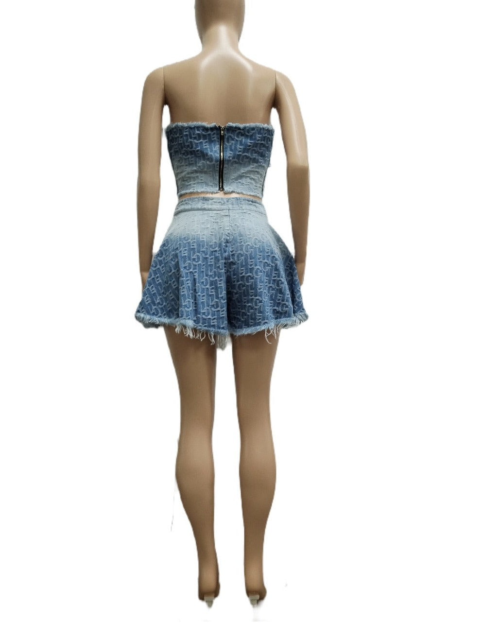 Levoire | Haut Sans Manches À Épaules Dénudées Et Ensemble Jupe En Denim