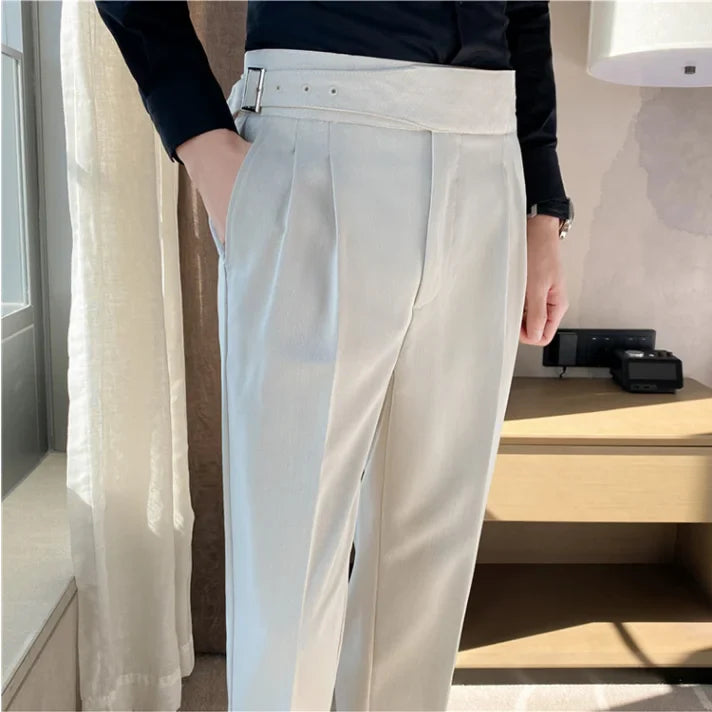 Levoire | Pantalons Décontractés Taille Haute Pour Hommes Avec Ceinture Beige