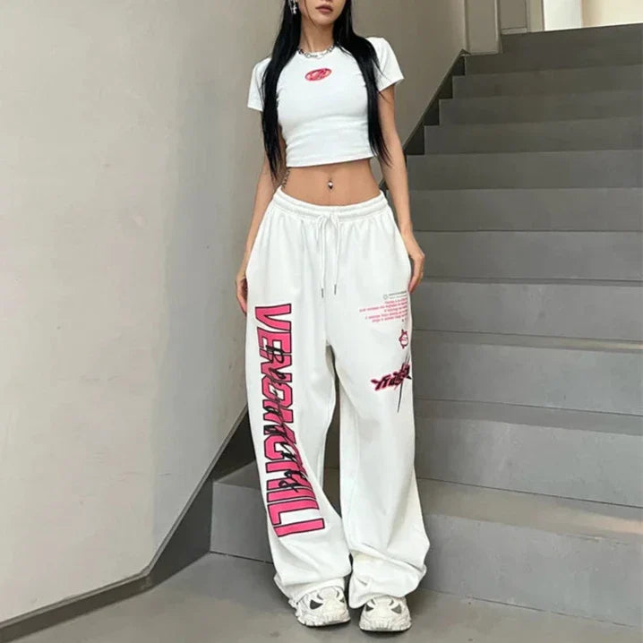 Levoire | Pantalons De Survêtement Amples Avec Écritures Blanc