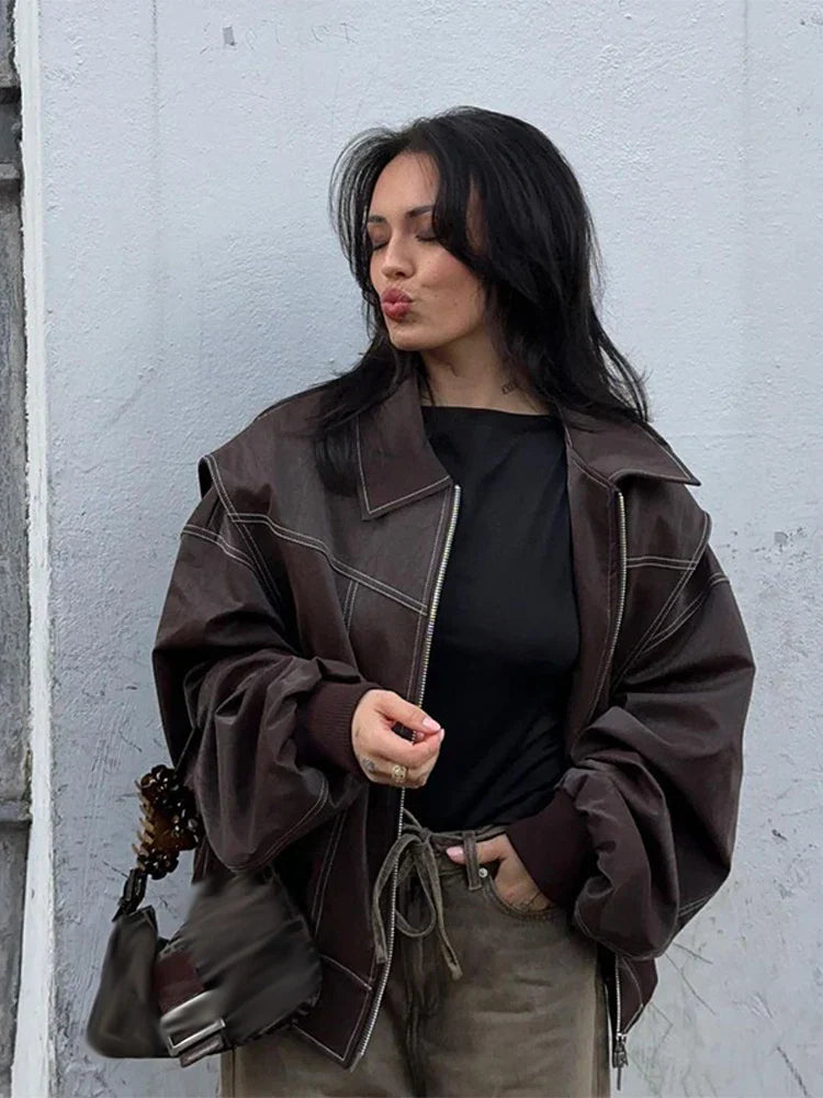 Levoire | Veste En Cuir Surdimensionnée Braun