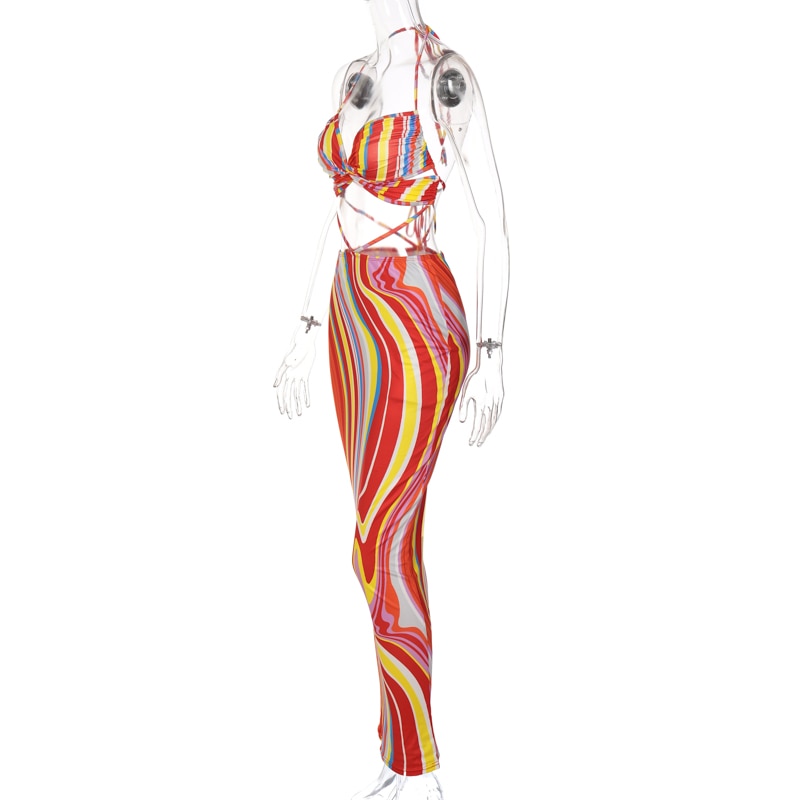 Levoire | Crop Haut Col Imprimé Bodycon Long Robe