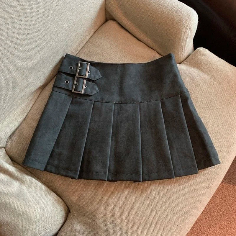 Levoire | Y2K Cuir Plissé Mini Jupe GRIS