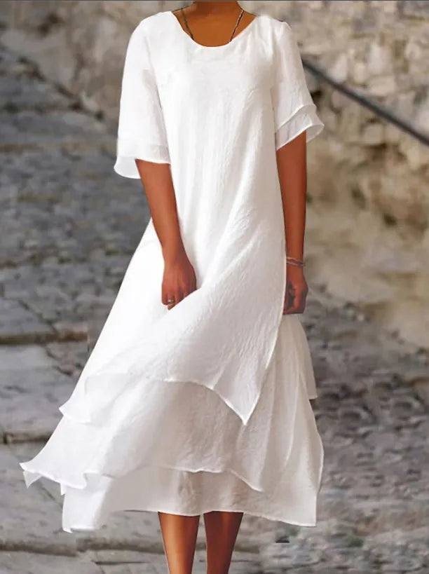Levoire | Robe À Manches Courtes Avec Fente Et Double Design Ainsi Qu'Encolure Ronde Blanc