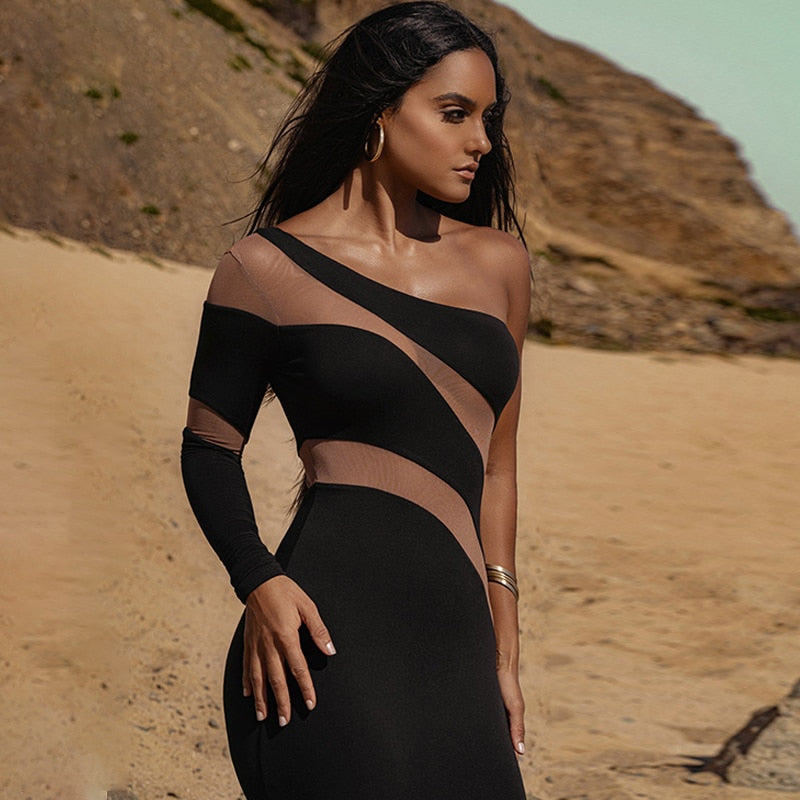 Levoire | Robe Midi Bodycon À Manches Longues En Mesh