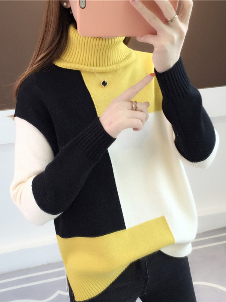 Levoire | Pull À Blocs De Couleur Confortable & Stylé Noir-Jaune Une taille