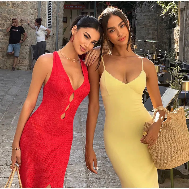 Levoire | Ouvert Démodé V-Decoupe Robes Maxi Lâches Sans Manches Fente Haute