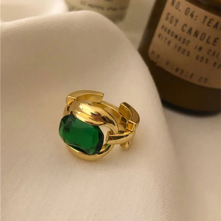 Levoire | Bague Ouverte En Pierre Verte Dorée