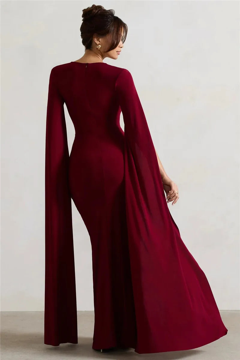 Levoire | Robe Longue À Manches Cape Avec Fente