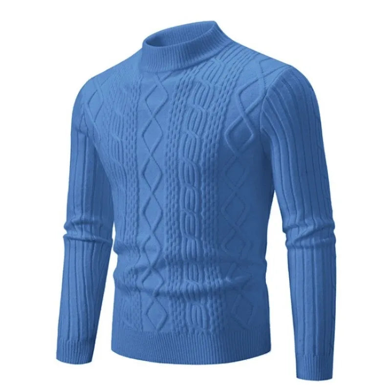 Levoire | Pull À Col Roulé Tricoté Décontracté Pour Hommes Bleu
