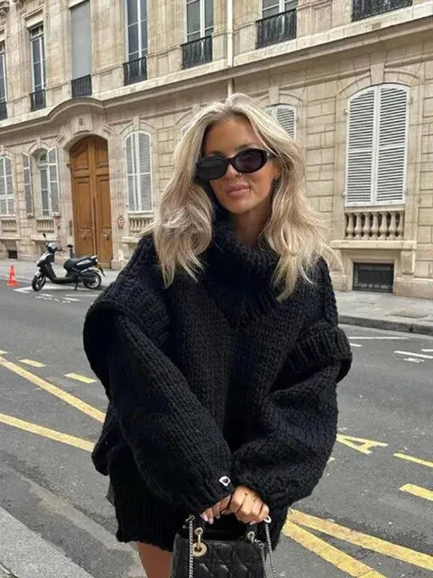 Levoire | Pull Femme Grande Taille, Très Épais, Chaud, Confortable Et Élégant Noir