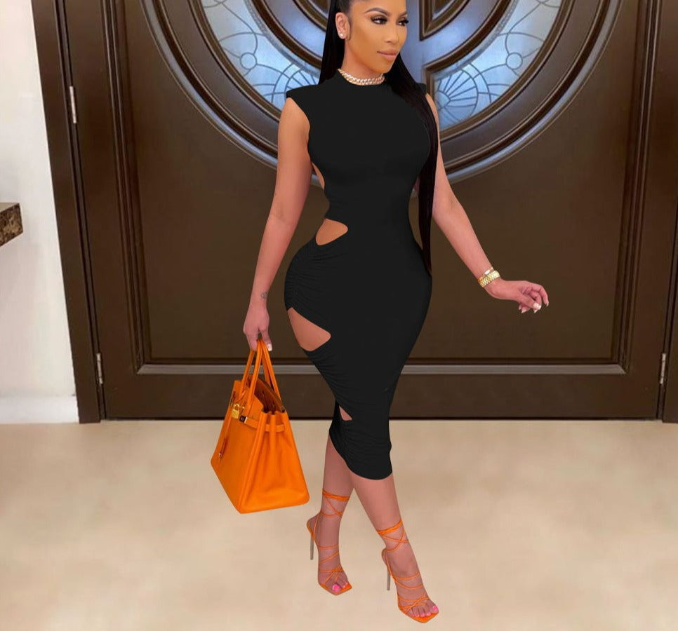 Levoire | O-Cou Robe Midi Bodycon Découpée Sur Les Côtés