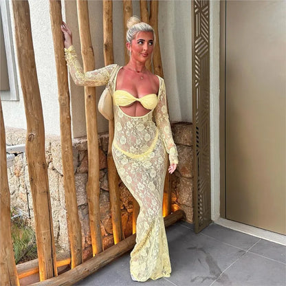 Levoire | Décolleté Ouvert Avec Des Bretelles En Dentelle Robes Maxi