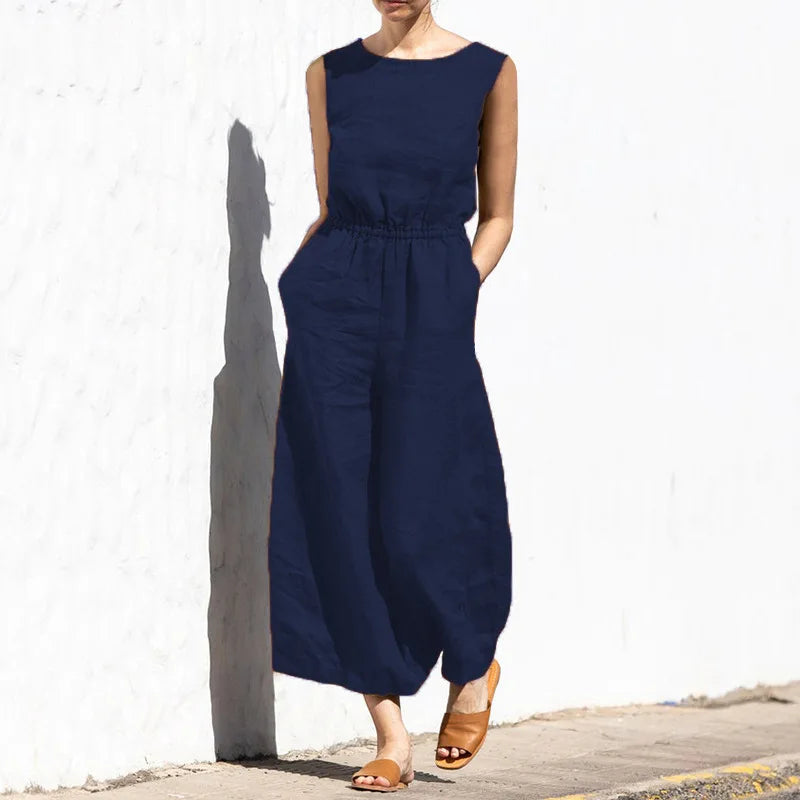 Levoire | Combinaison En Coton Lin Design Bleu marine