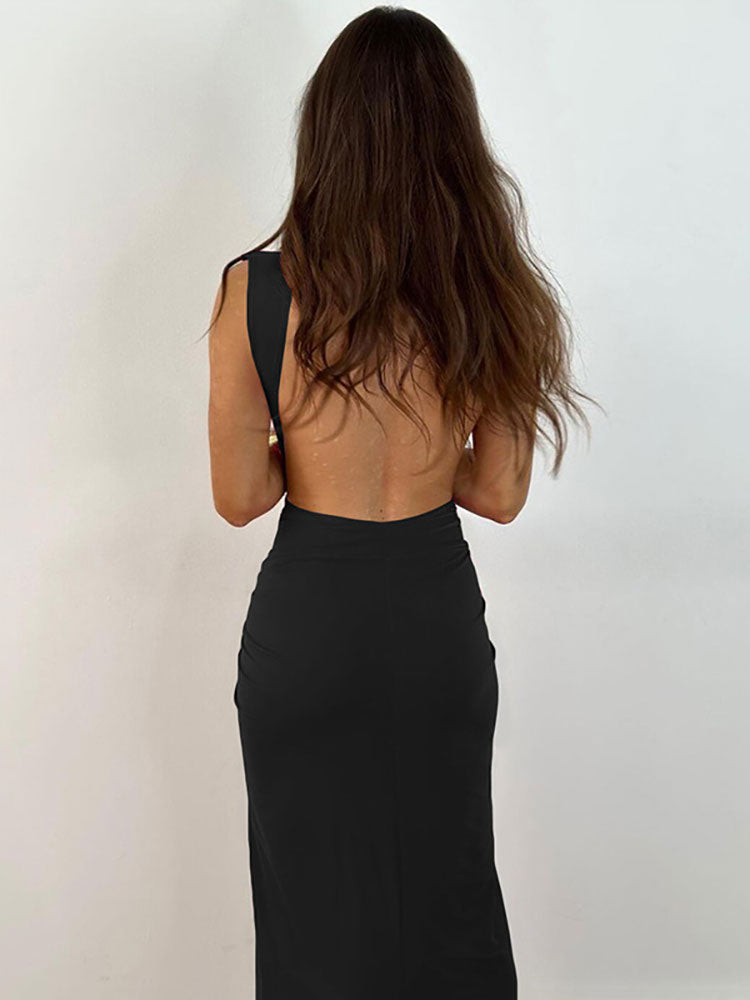 Levoire | Robe Maxi À Poches Ruchées En V Avec Fente Haute