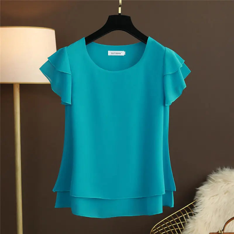 Levoire | Blouse En Chiffon Avec Décolleté En O Et Manches Courtes Paon bleu