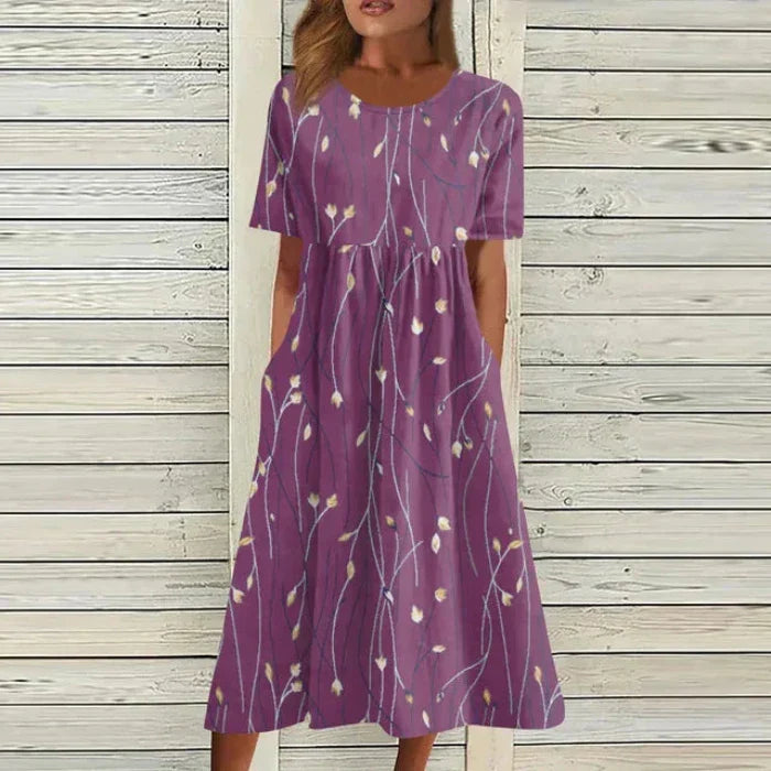 Levoire | Élégante Robe Midi À Motif Floral Et Décolleté En V Lilas