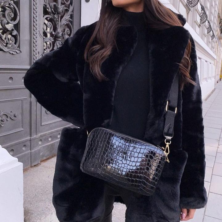 Levoire | Manteau d'hiver à col épais à manches longues avec poches Noir