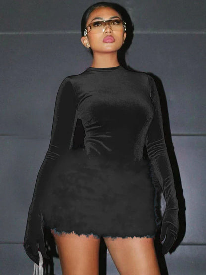 Levoire | Velours Manches Longues Gants Simples noir