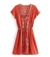 Levoire | Robe Fleurie Rouge Bohème Rouge