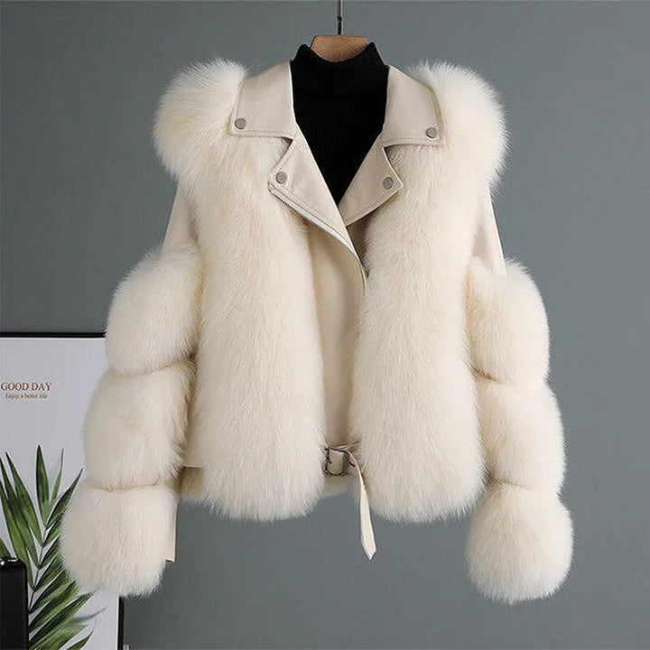Levoire | Veste En Cuir De Luxe Arktis Avec Fourrure Beige