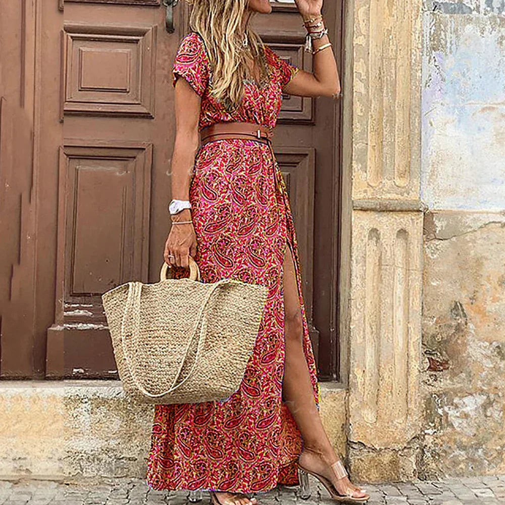 Levoire | Robe Longue Pour Femmes, Robe Bohémienne D'Été Pour La Plage Rot