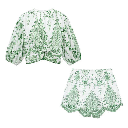 Levoire | Nouvelle Mode Broderie À Deux-Pièces Ensemble Femme Tenue Shorts et ensemble top