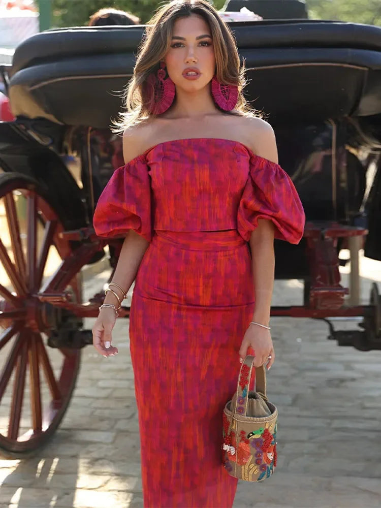 Levoire | Robe Longue À Manches Courtes Yard Off Shoulder Puff