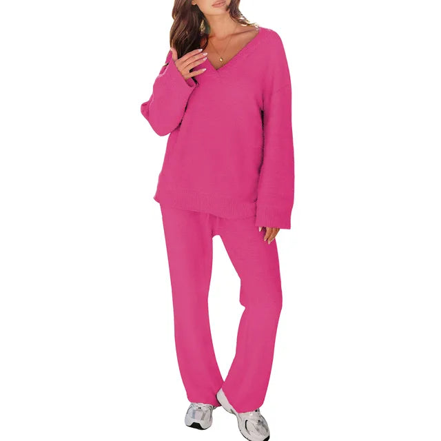 Levoire | Ensemble De Pyjama Avec Décolleté En V Et Manches Longues Parfait Pour La Détente Fuchsia