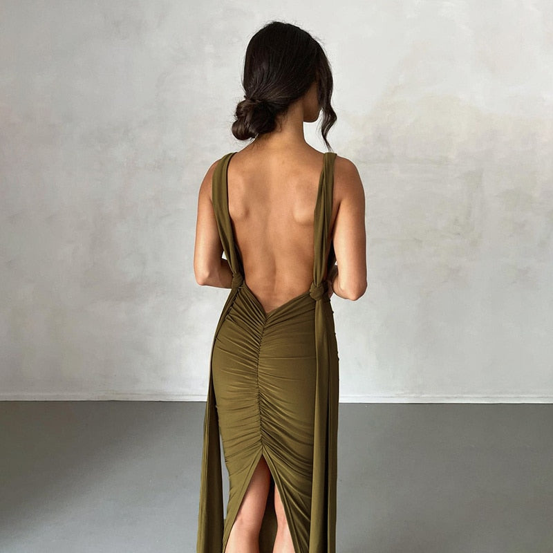 Levoire | Dyp V-Décolleté Dos Nu Sans Bretelles Maxi Robe