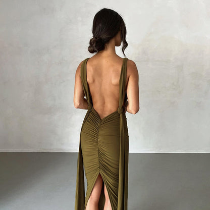 Levoire | Dyp V-Décolleté Dos Nu Sans Bretelles Maxi Robe