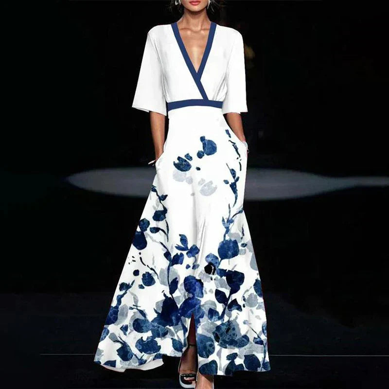 Levoire | Robe Maxi Portefeuille Avec Imprimé Floral Audacieux Pour Femmes Blanc