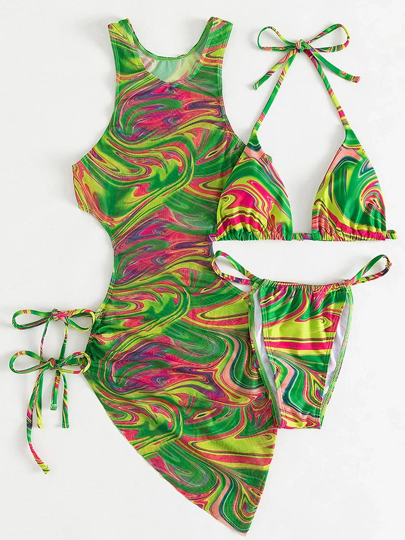 Levoire | Bikini Avec Ensemble De Robe De Plage Vert