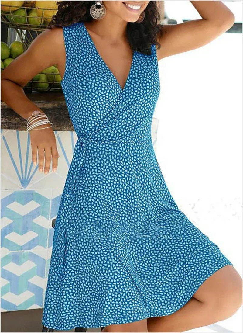 Levoire | Robe Sans Manches Décolleté V Élégante Bleu