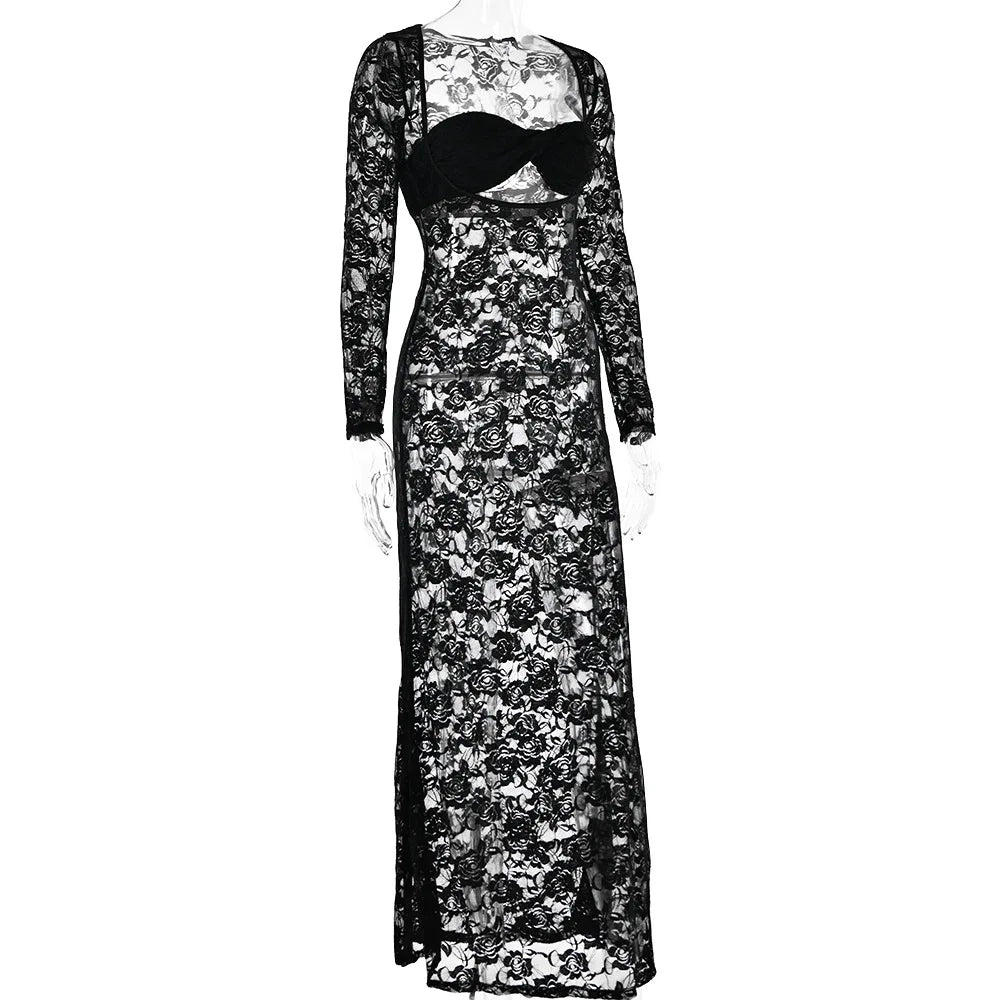 Levoire | Décolleté Ouvert Avec Des Bretelles En Dentelle Robes Maxi