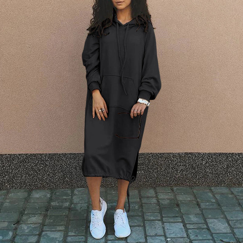 Levoire | Beautiful Hooded Dress With Pockets Noir