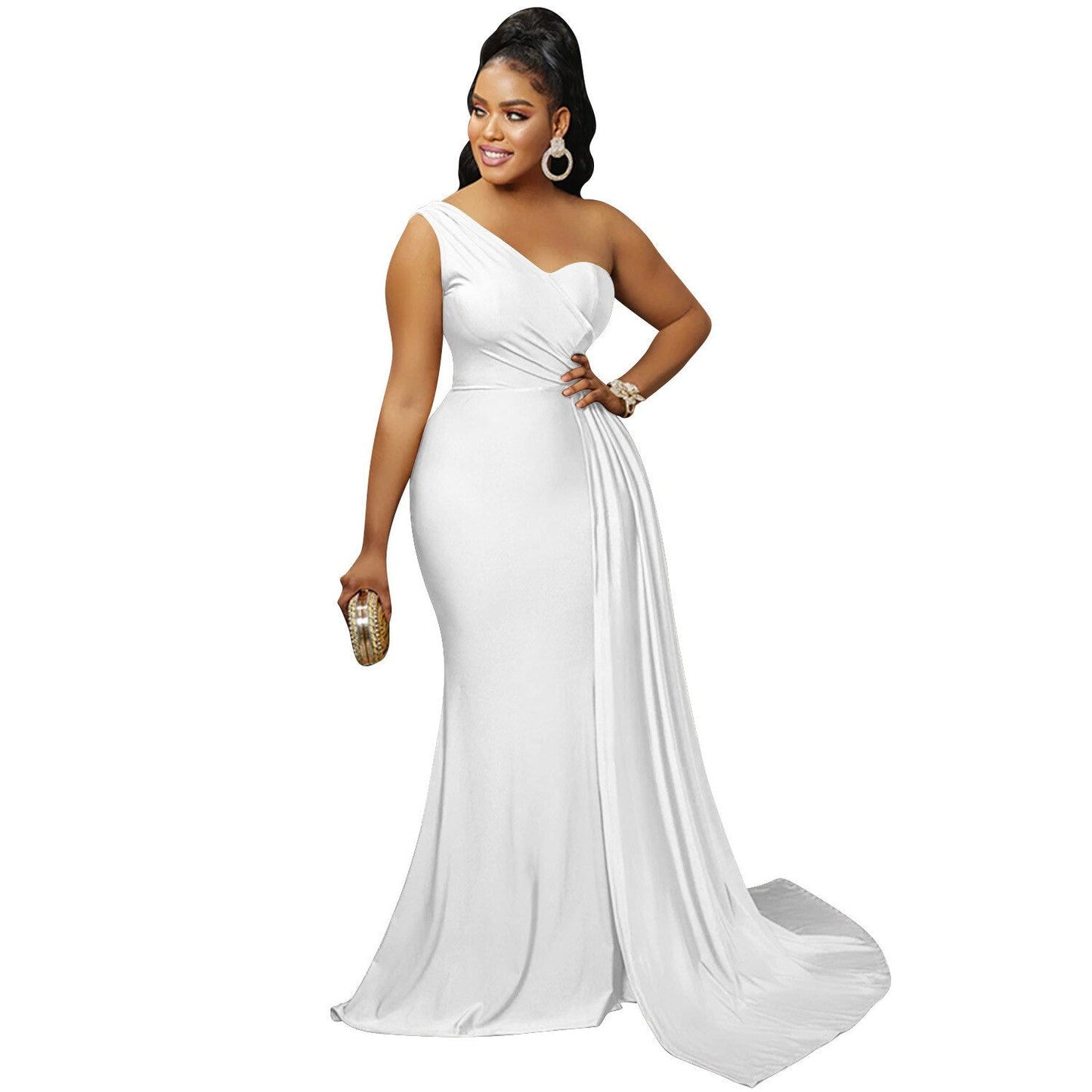 Levoire | En- Épaule Haute Combinaison Robe Maxi Blanc