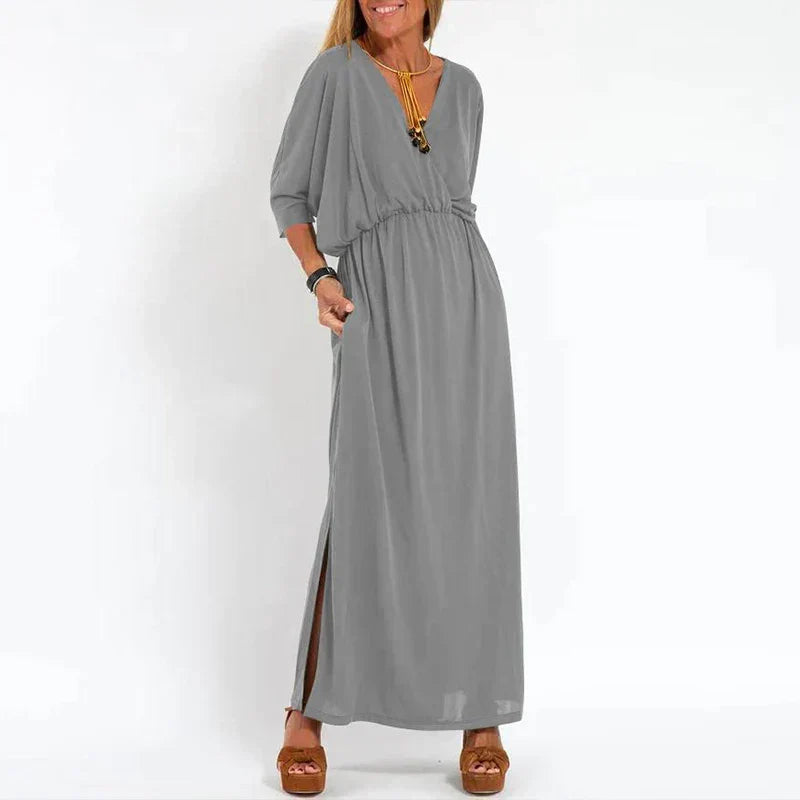 Levoire | Robe Longue Avec Fente Latérale Et Ceinture À La Taille Gris clair